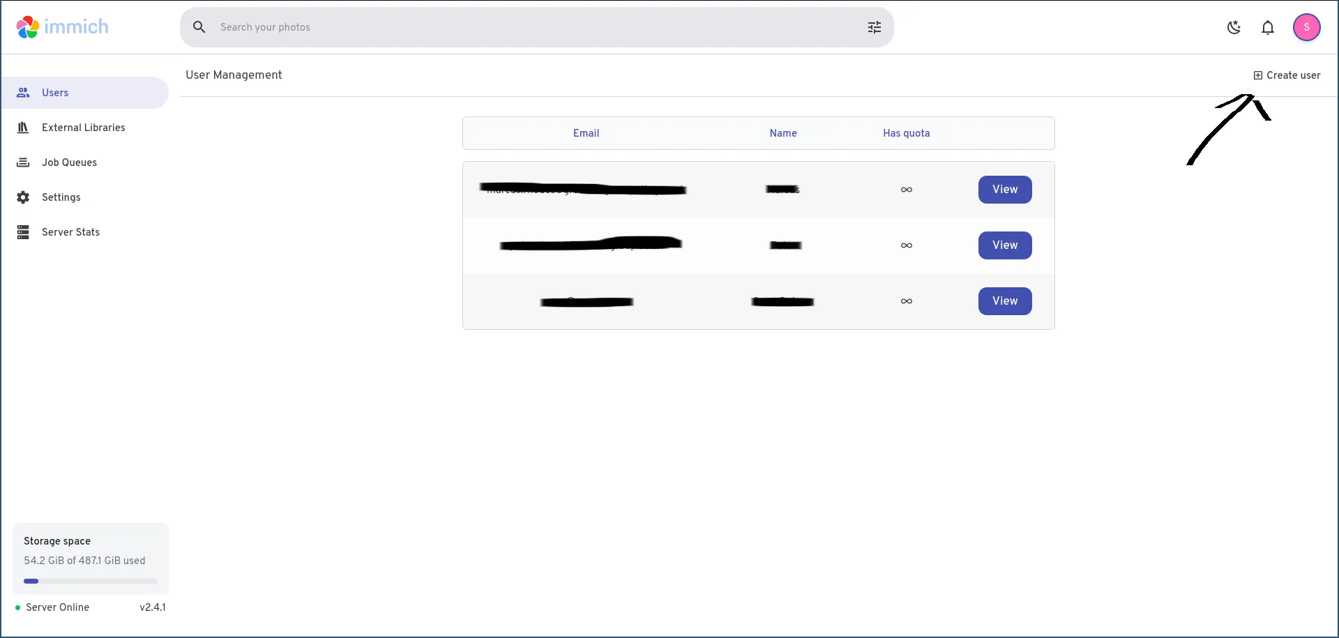 User Management Page With arrow